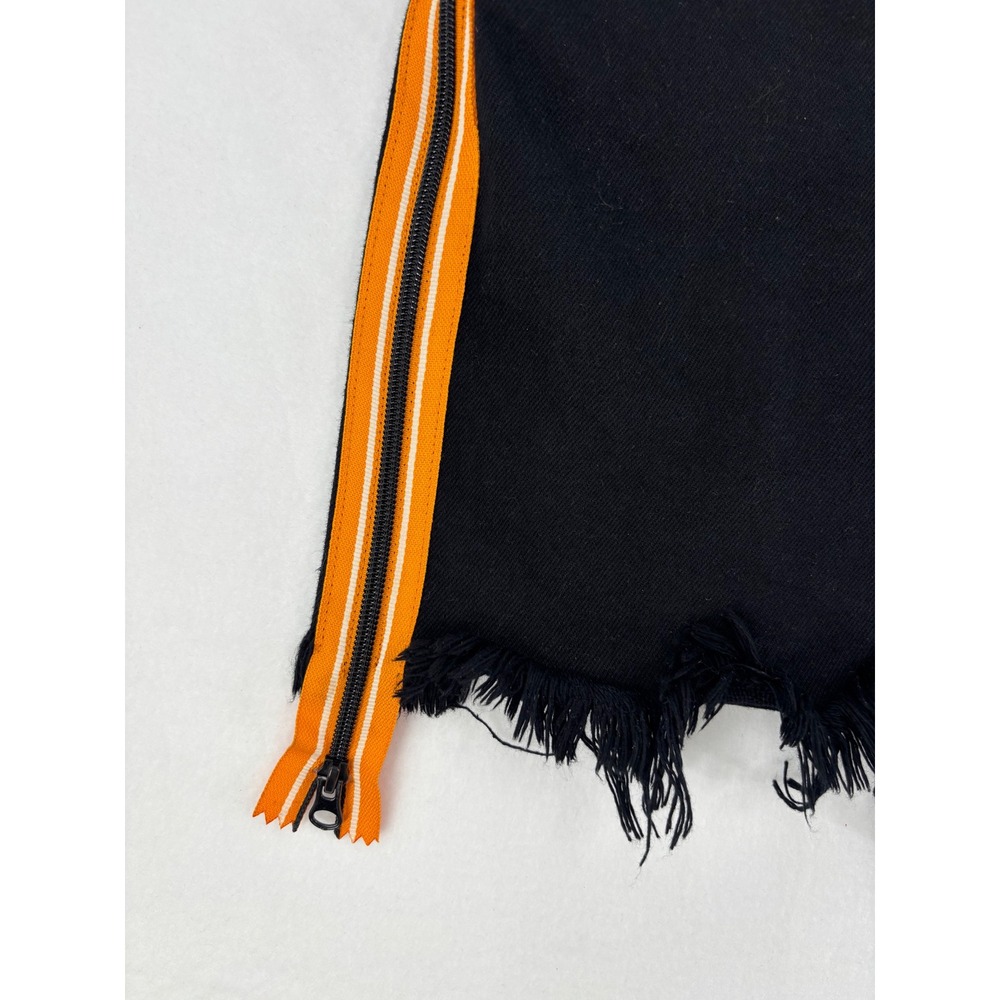 Carmar Denim Mini Skirt Womens 26 Black Orange Racing‎ Stripe Side Zip Raw Hem - Picture 9 of 12